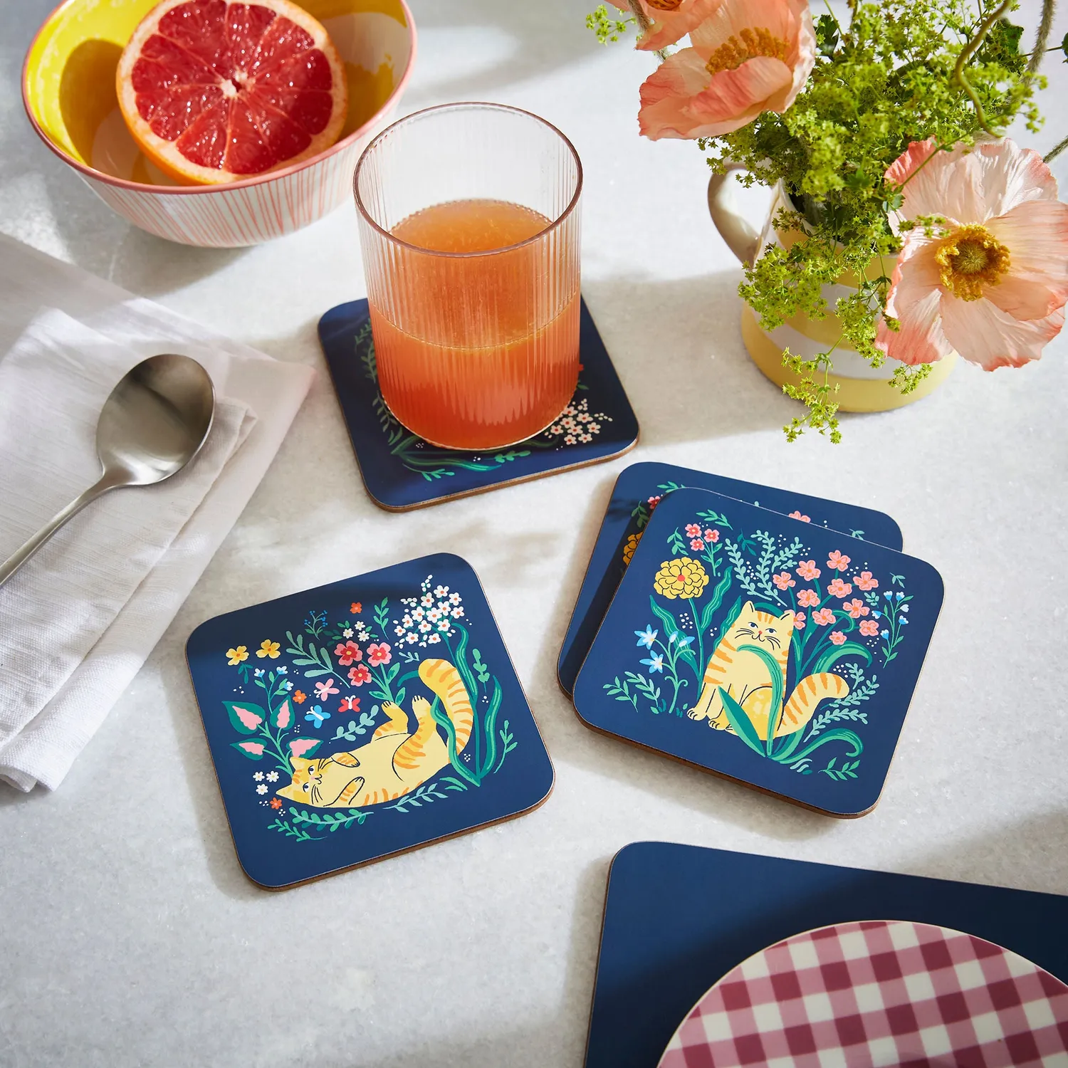 Ulster Weavers Marmalade Meadow bordskånere 4-pak navy katte