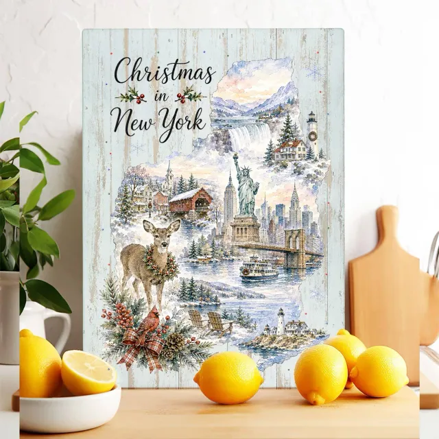 Avery Lane Gifts Christmas in New York State Map skærebræt glas 28x38 cm