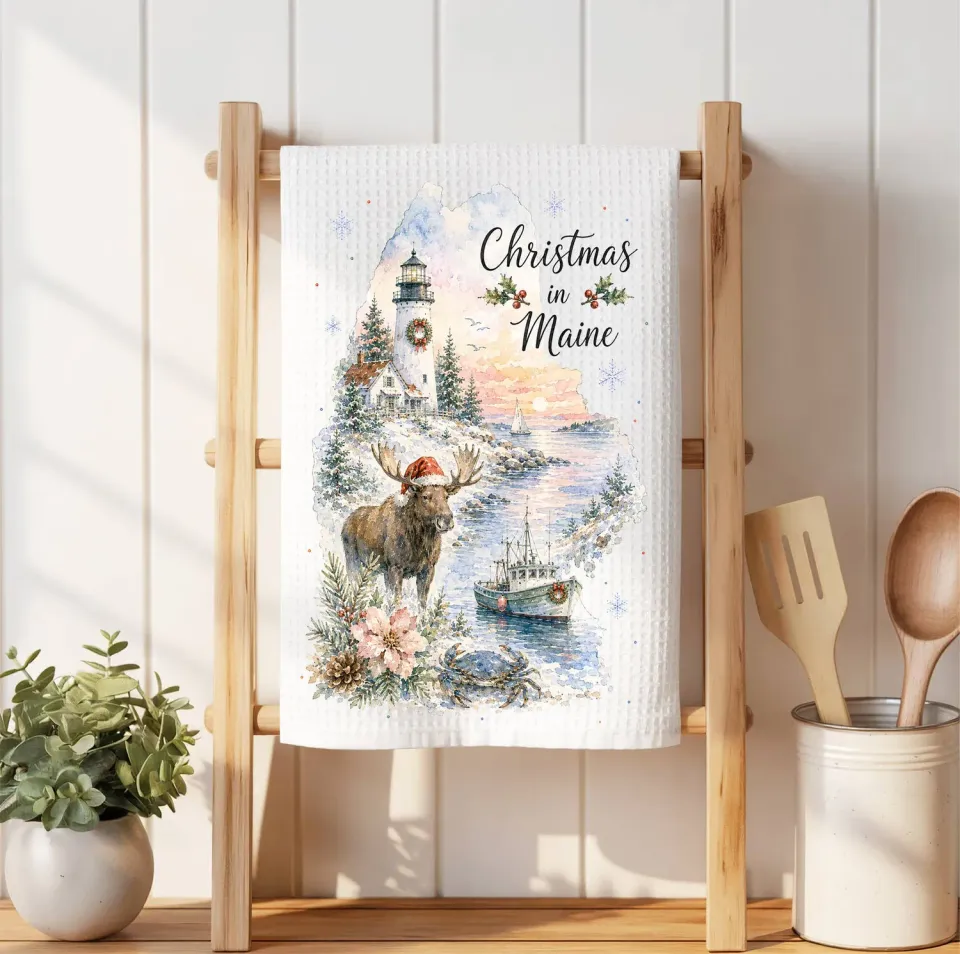Avery Lane Gifts Christmas in Maine State Map viskestykke vaffel