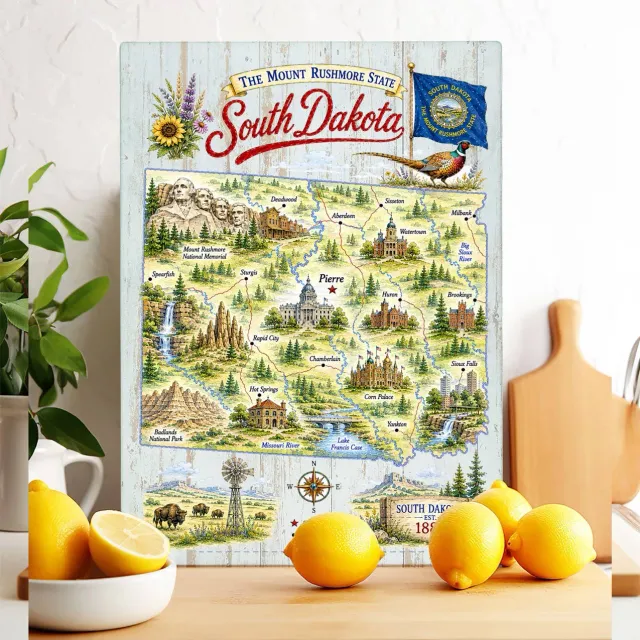 Avery Lane Gifts South Dakota Landmark skærebræt glas 28x38 cm