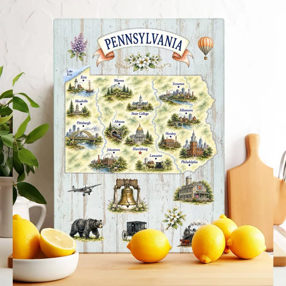 Avery Lane Gifts Pennsylvania State Map skærebræt glas 28x38 cm