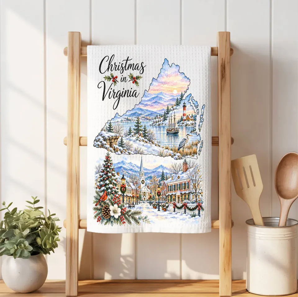 Avery Lane Gifts Christmas in Virginia State Map håndklæde 41x36