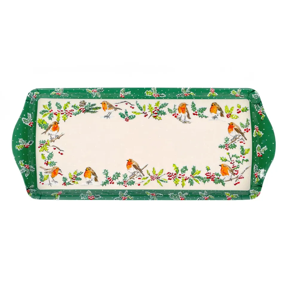 Ulster Weavers Christmas Robins serveringsbakke grøn 39x17 cm