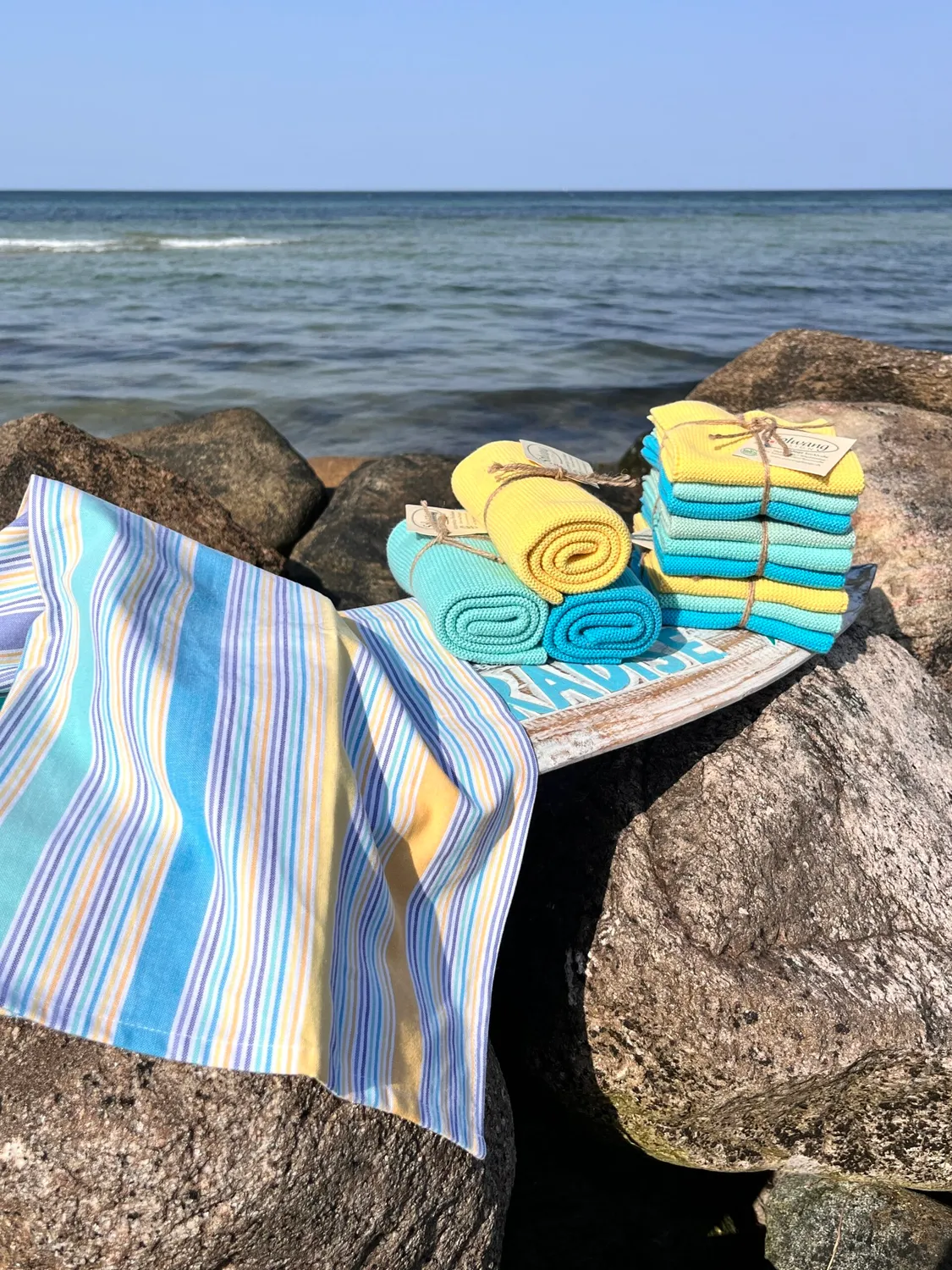 Solwang viskestykke Beach Mix økologisk aqua