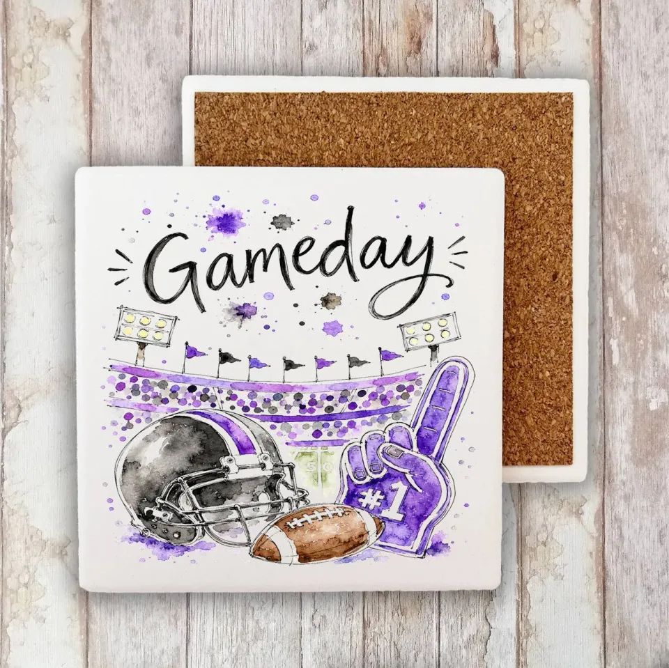 Avery Lane Gifts Gameday bordskåner sten sort lilla 10x10 cm