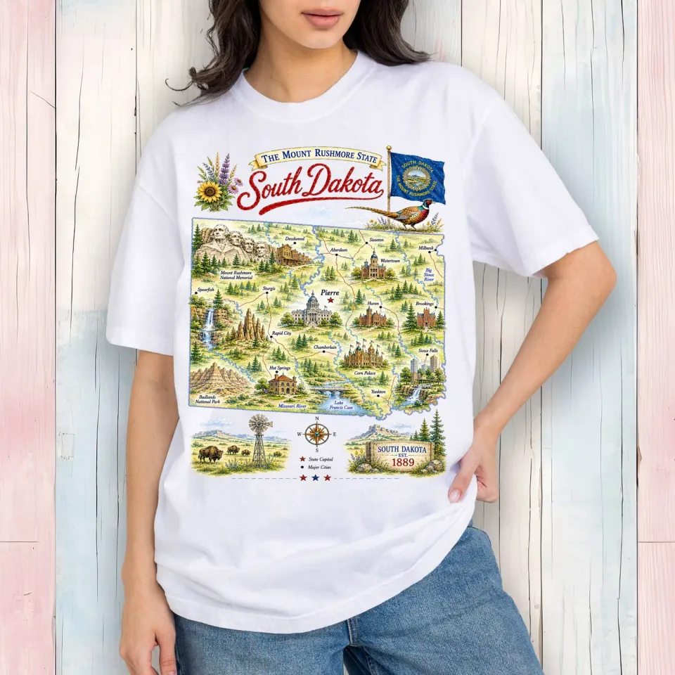 Avery Lane Gifts South Dakota Landmark t-shirt hvid bomuld