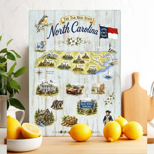 Avery Lane North Carolina skærebræt glas 28 x 38 cm kort