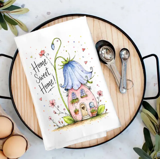 Avery Lane Gifts Home Sweet Home House Flowers viskestykke bomuld