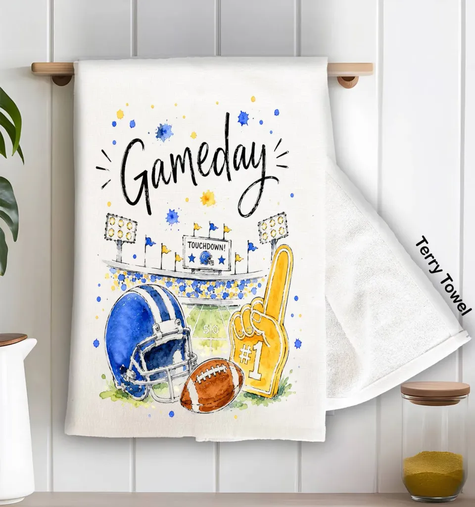 Avery Lane Gameday Football Royal Blue Gold viskestykke 71x46