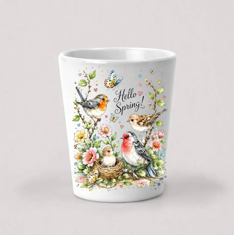 Avery Lane Gifts Hello Spring Flowers Birds shotglas keramik 44 ml