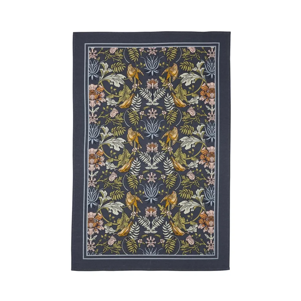 Ulster Weavers Finch & Flower viskestykke navy bomuld