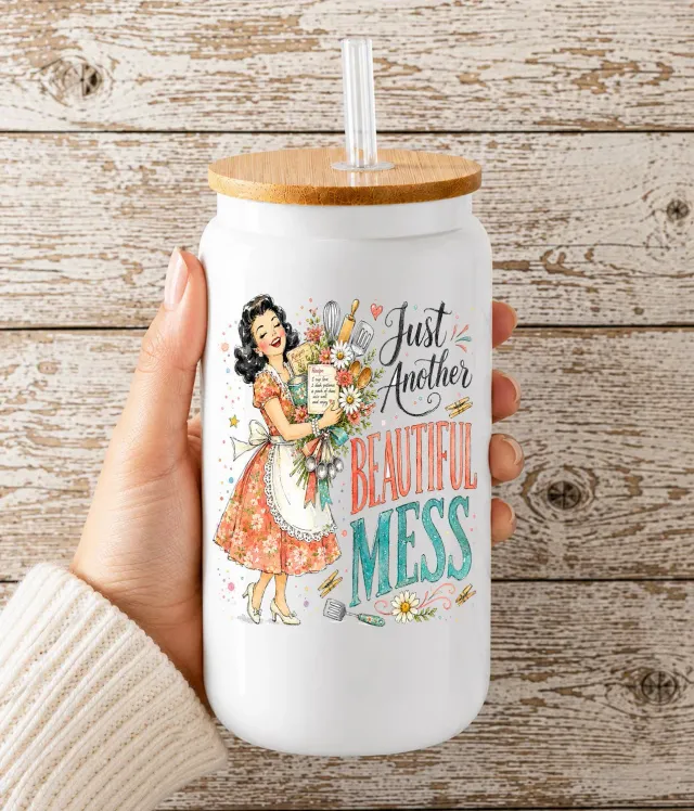 Housewives Beautiful Mess drikkeglas 473 ml bambuslåg