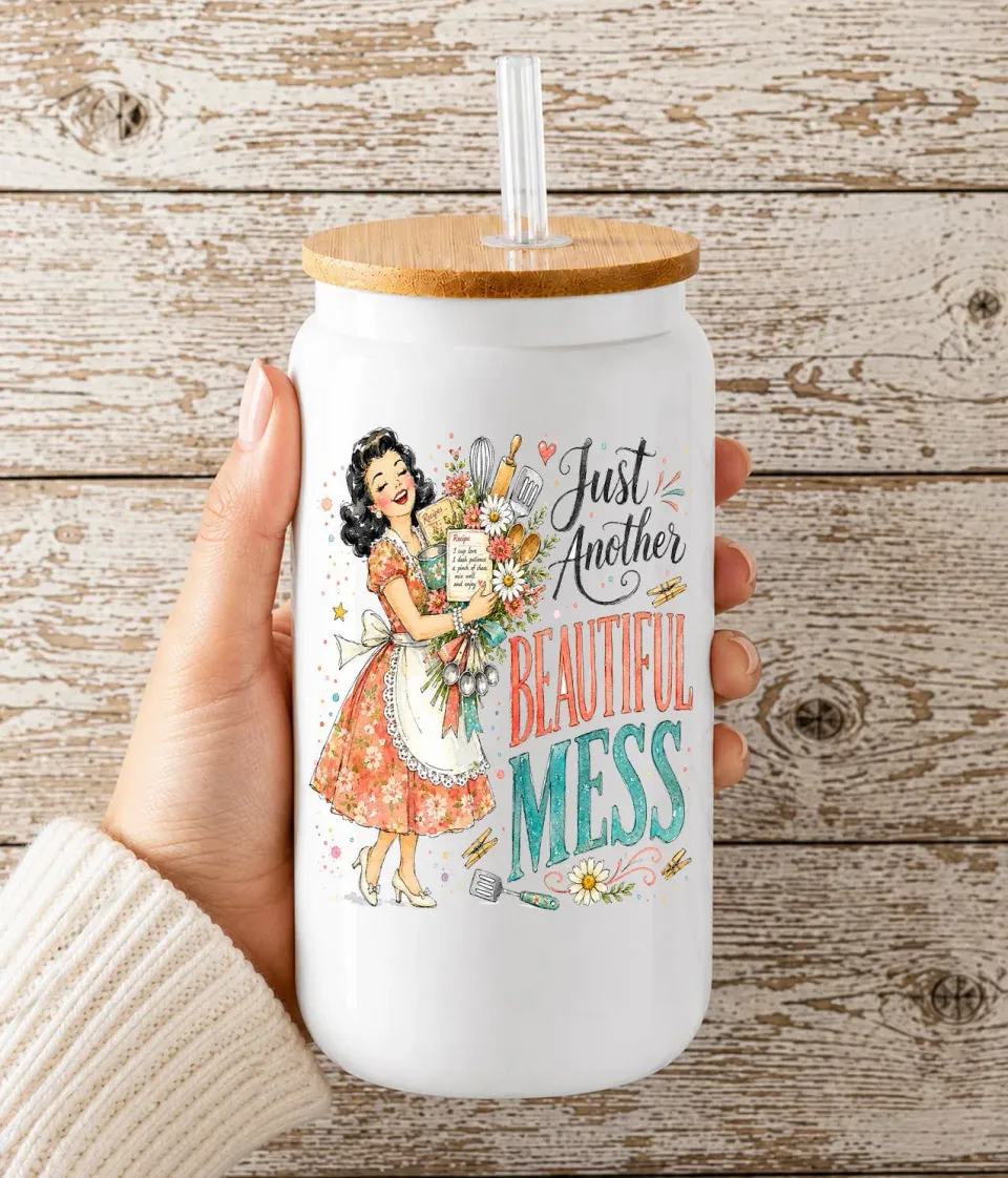 Housewives Beautiful Mess drikkeglas 473 ml bambuslåg