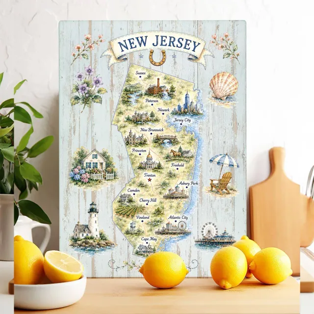 Avery Lane Gifts New Jersey State Map skærebræt glas 28x38 cm