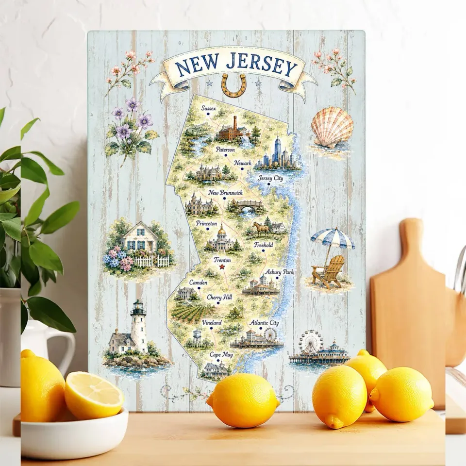 Avery Lane Gifts New Jersey State Map skærebræt glas 28x38 cm