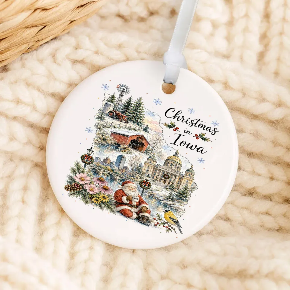 Avery Lane Gifts Christmas in Iowa juleophæng porcelæn 7,6 cm