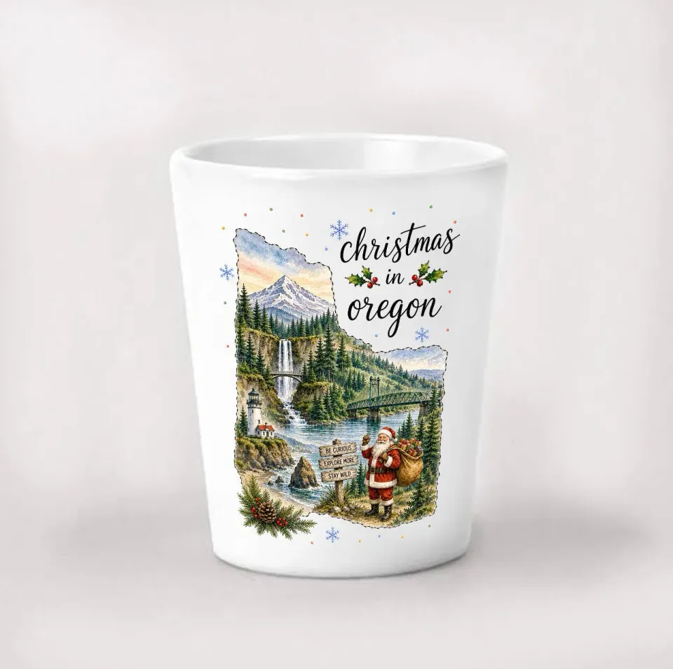 Avery Lane Gifts Christmas in Oregon shotglas 4 cl hvid keramik