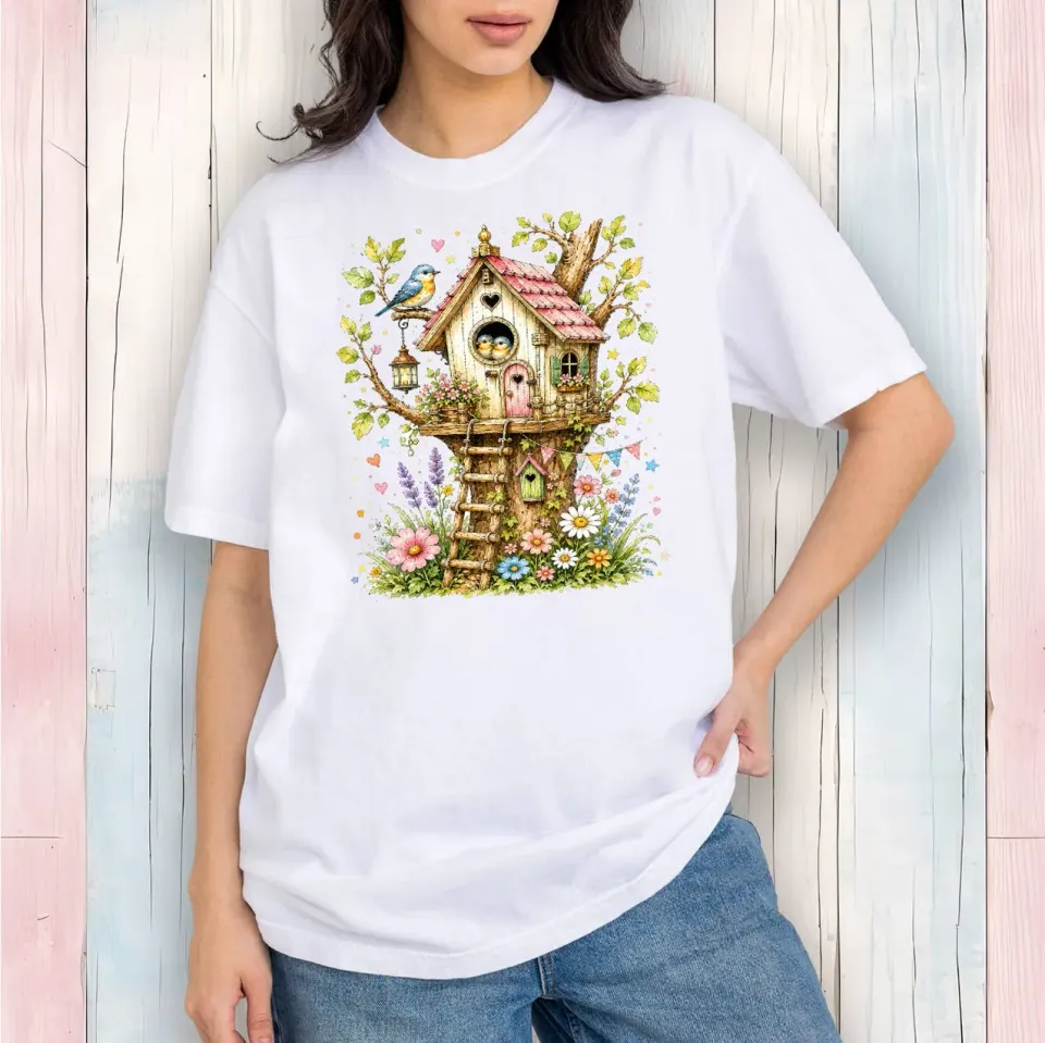 Avery Lane Spring Birds T-shirt hvid bomuld fuglemotiv