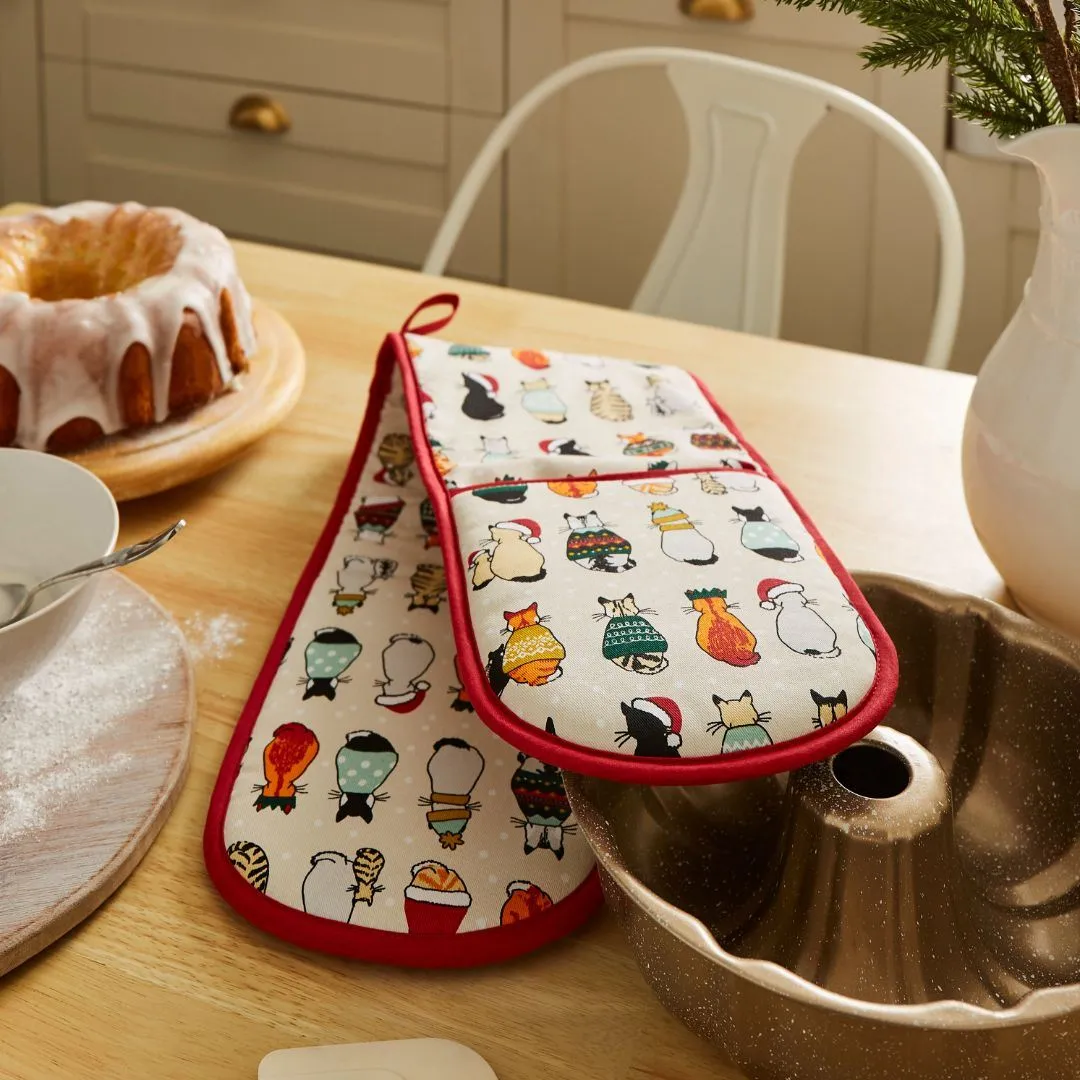 Ulster Weavers Christmas Cats in Waiting dobbelt ovnhandske rød