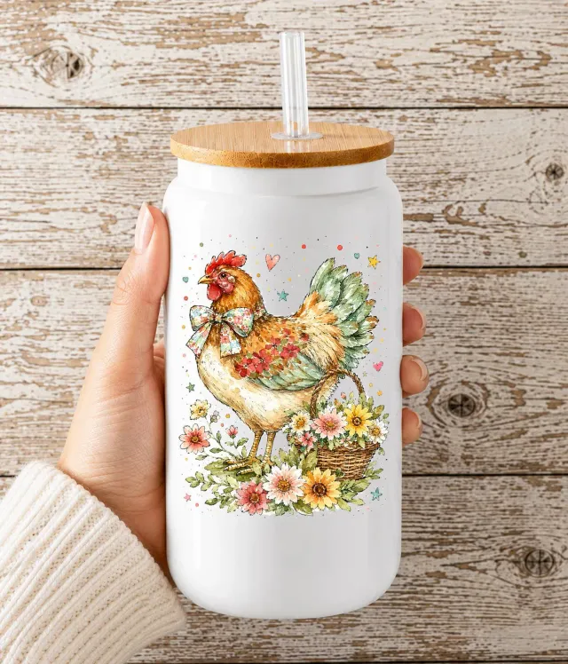 Avery Lane Gifts Watercolor Country Hen glaskop 16 oz