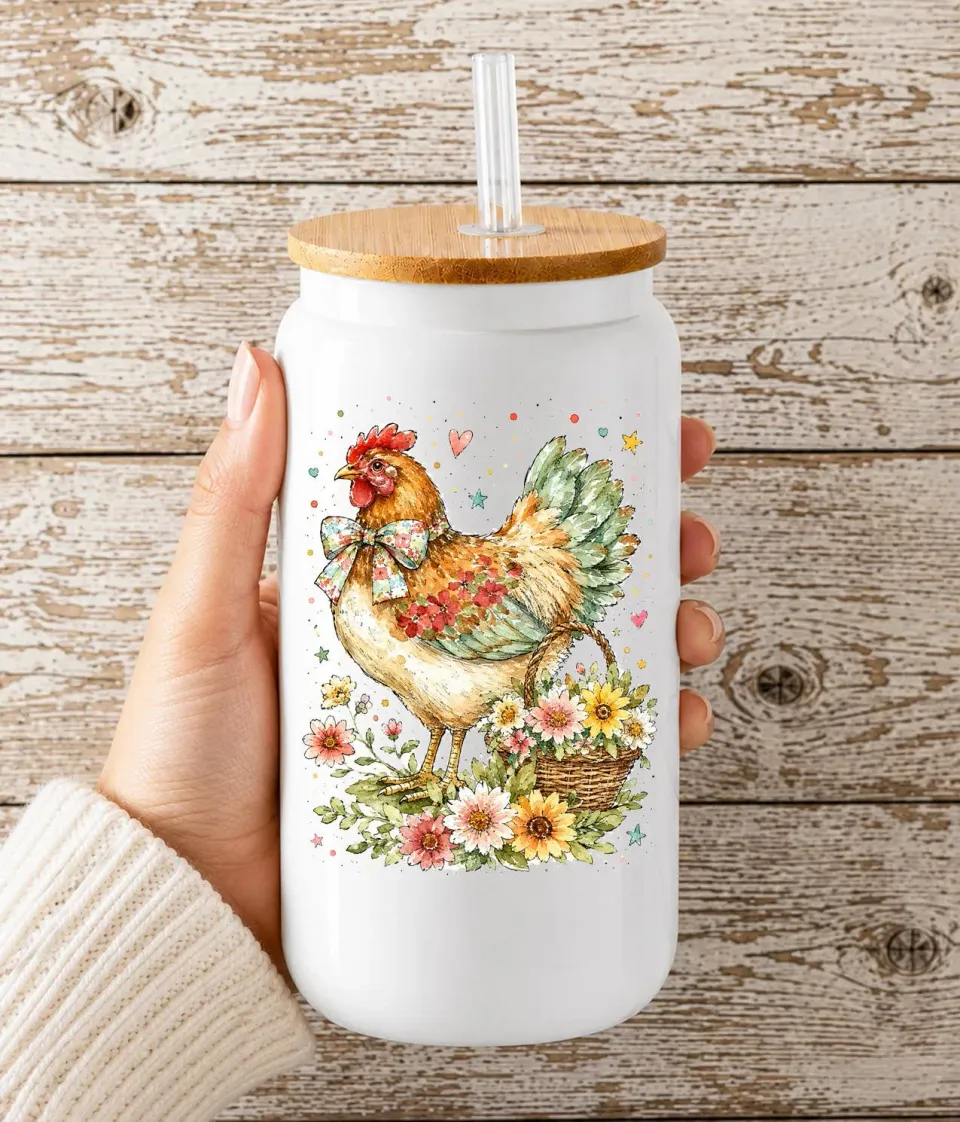 Avery Lane Gifts Watercolor Country Hen glaskop 16 oz