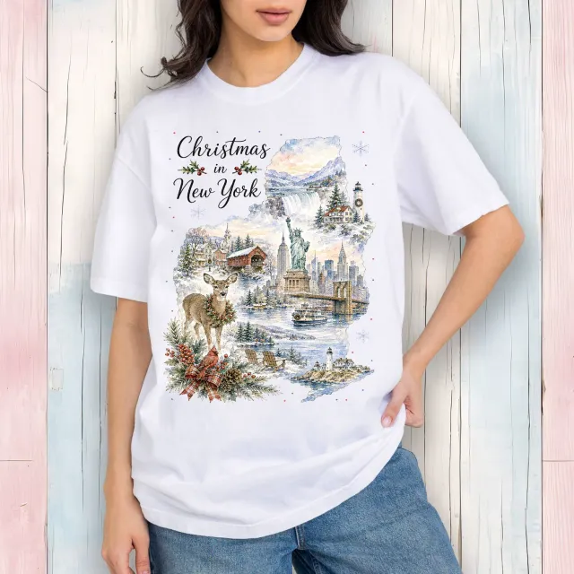 Avery Lane Gifts Christmas New York State Map T-shirt hvid bomuld