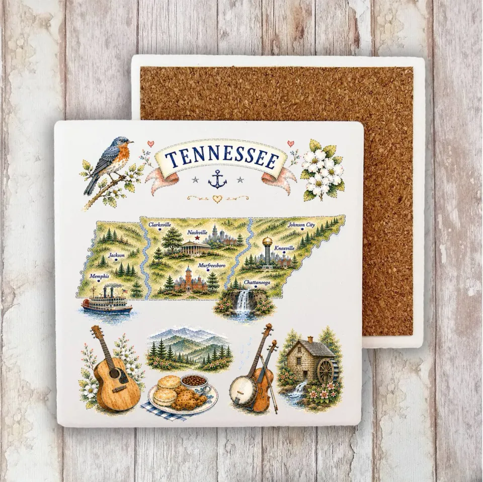Avery Lane Gifts Tennessee State Map bordskåner sten 10x10 cm