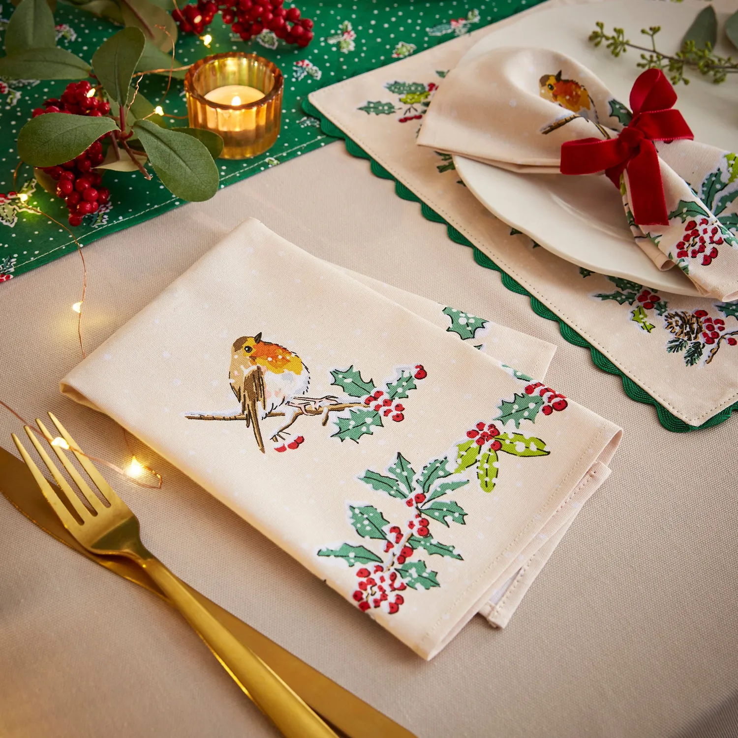 Ulster Weavers Christmas Robins servietter 2-pak grøn