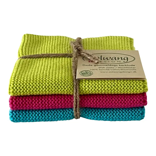 Solwang karklude lime/pink/turkis 3 stk økologisk bomuld
