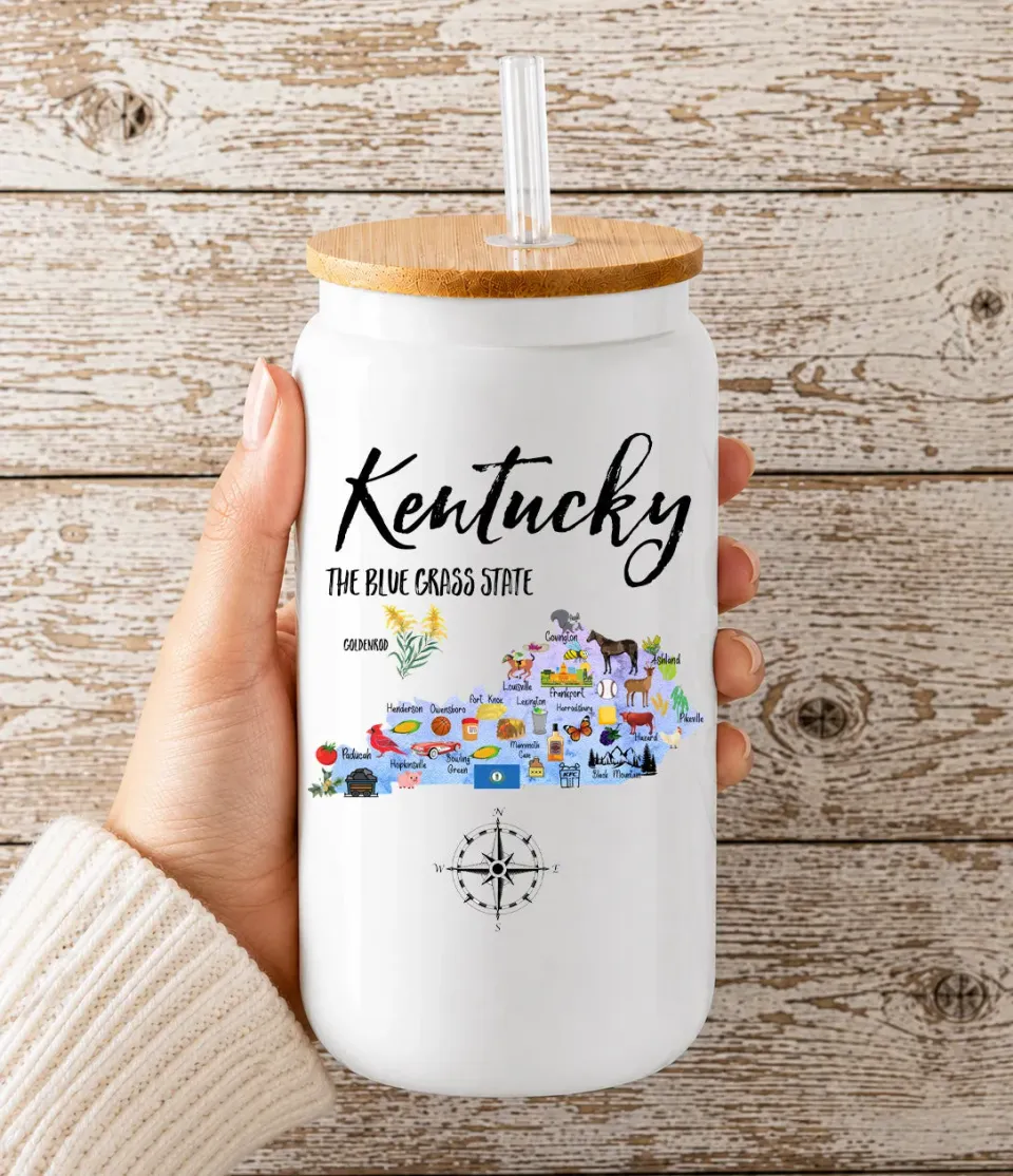 Avery Lane Gifts Kentucky glas 16 oz med låg og sugerør