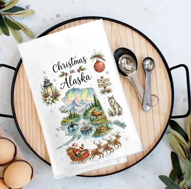 Avery Lane Gifts Christmas in Alaska State Map viskestykke bomuld 69 cm