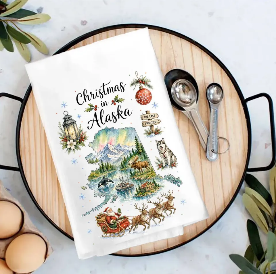 Avery Lane Gifts Christmas in Alaska State Map viskestykke bomuld 69 cm