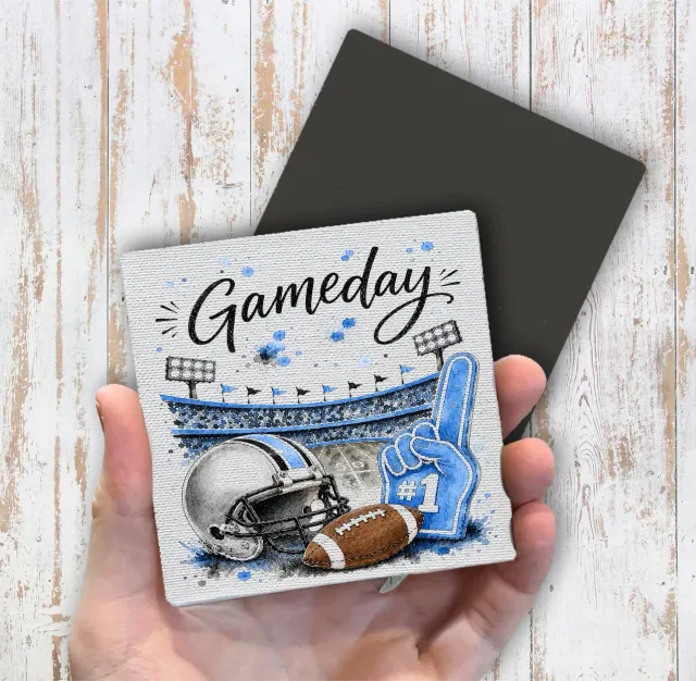 Avery Lane Gifts Gameday Football Silver Light Blue magnet 10x10 cm