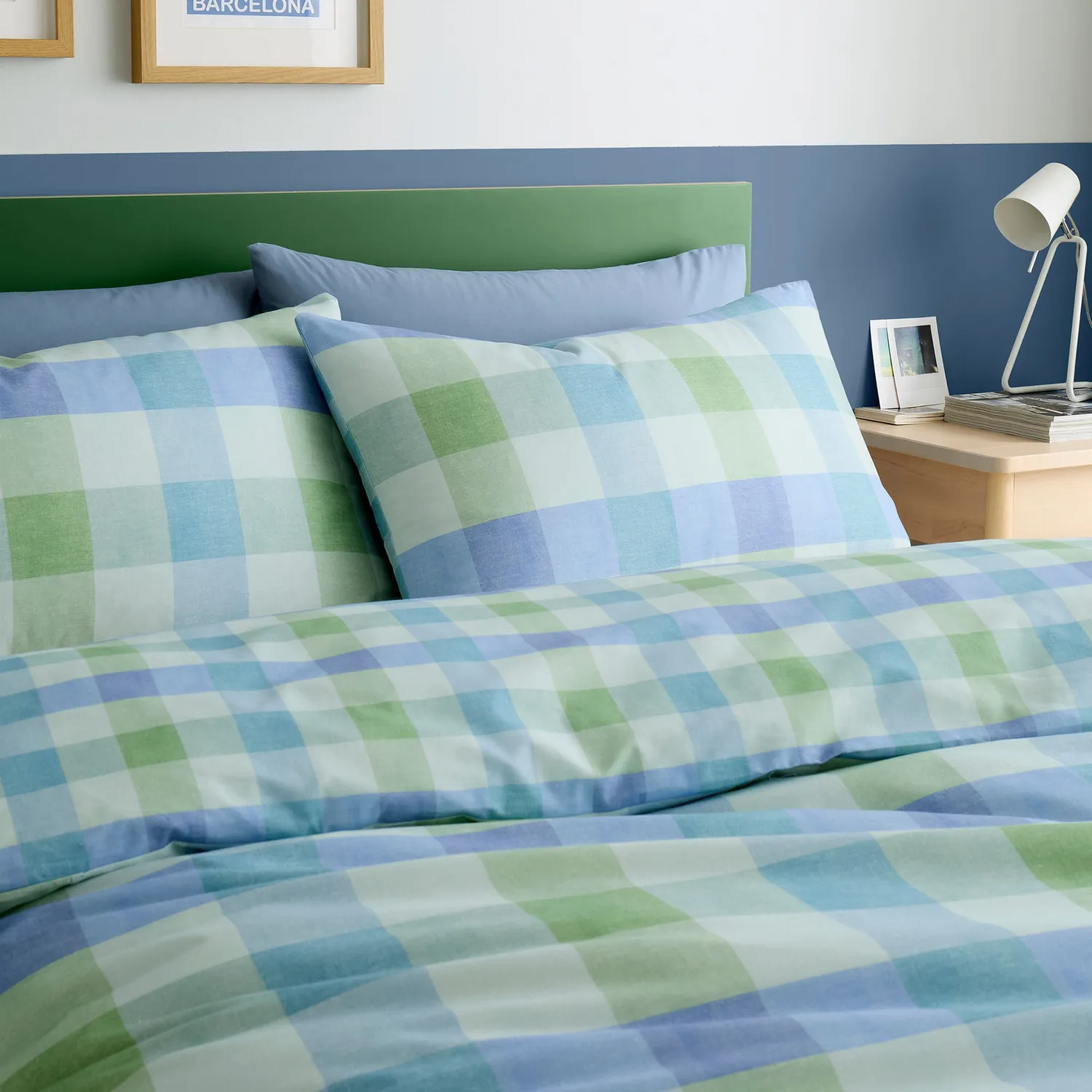 Fusion Block Check sengetøj blå polycotton ternet
