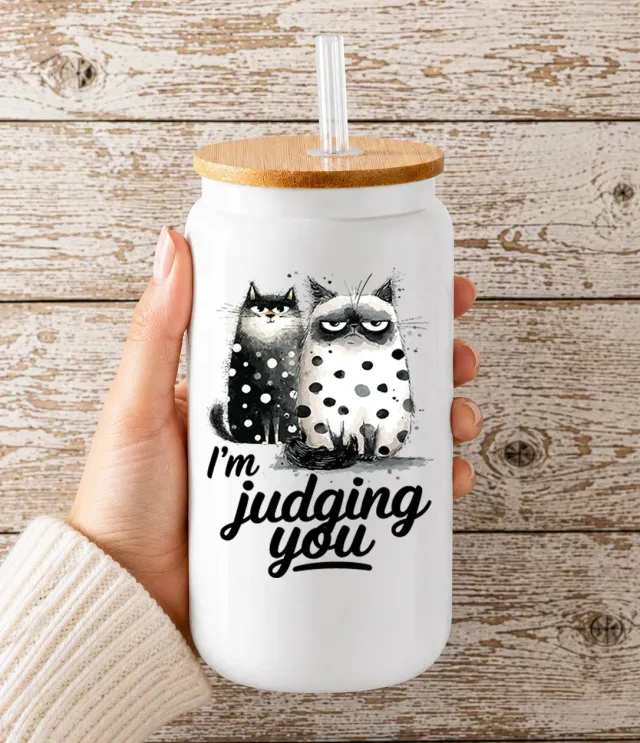 Avery Lane Gifts I'm Judging You glaskop hvid 473 ml med låg