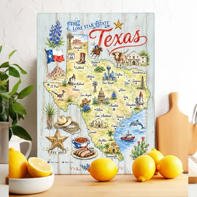 Avery Lane Gifts Texas State Map skærebræt glas 28x38 cm