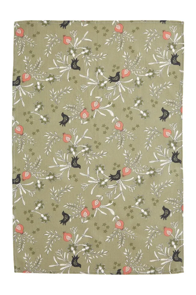 Coucke Khaki Pomegranates viskestykke kaki 50x75 bomuld-hør