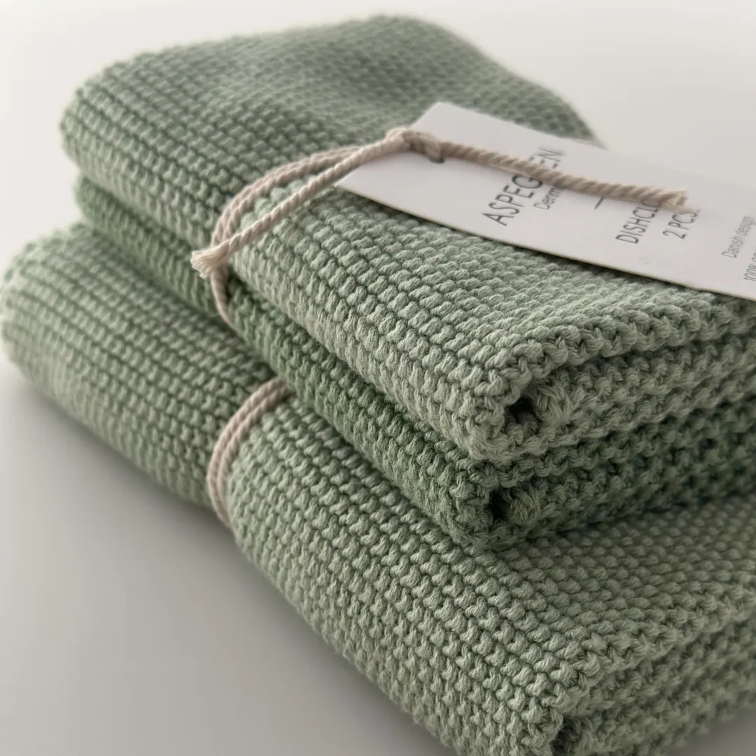 AspEgren Solid Tender Green strikket køkkenhåndklæde 40x50
