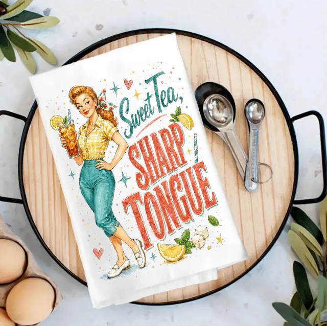 Avery Lane Gifts Sweet Tea Sharp Tongue viskestykke 68x68 bomuld sjov