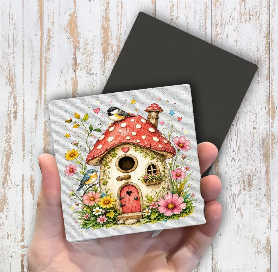 Avery Lane Gifts Mushroom Birdhouse køleskabsmagnet 10x10 cm