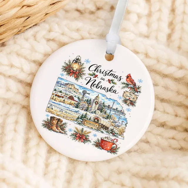 Avery Lane Gifts Nebraska State Map julepynt porcelæn