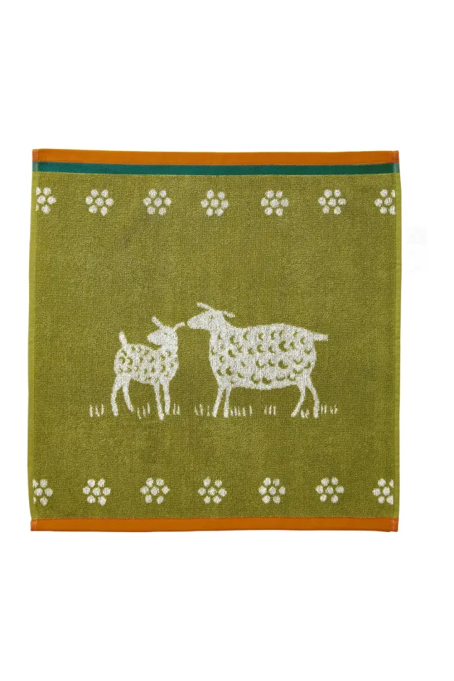 Coucke Sheep Jacquard håndklæde grøn 50x50 bomuld
