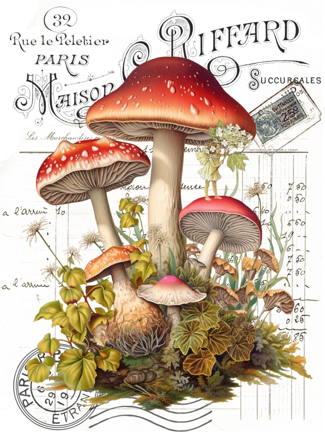 Avery Lane Gifts Vintage French Mushrooms viskestykke rød-hvid