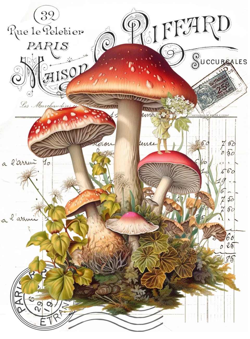 Avery Lane Gifts Vintage French Mushrooms viskestykke rød-hvid