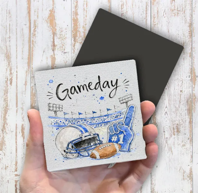 Avery Lane Gifts Gameday Football Silver Royal Blue magnet 10x10 cm
