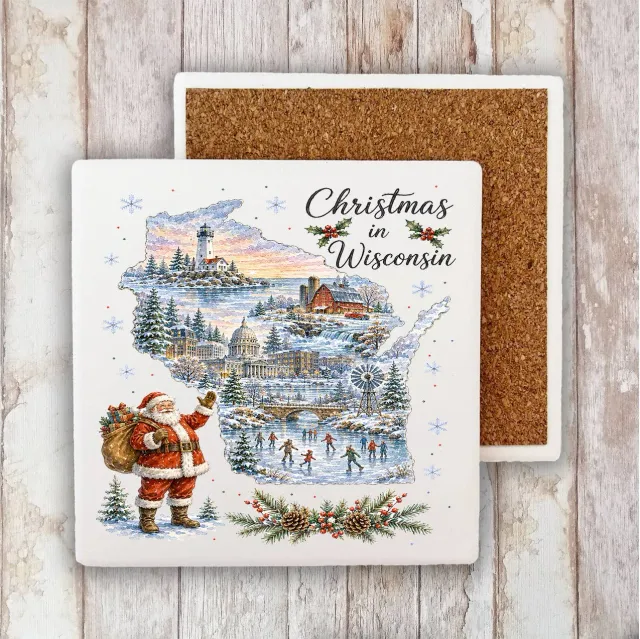 Avery Lane Gifts Wisconsin jule coaster sten 10x10 cm kork