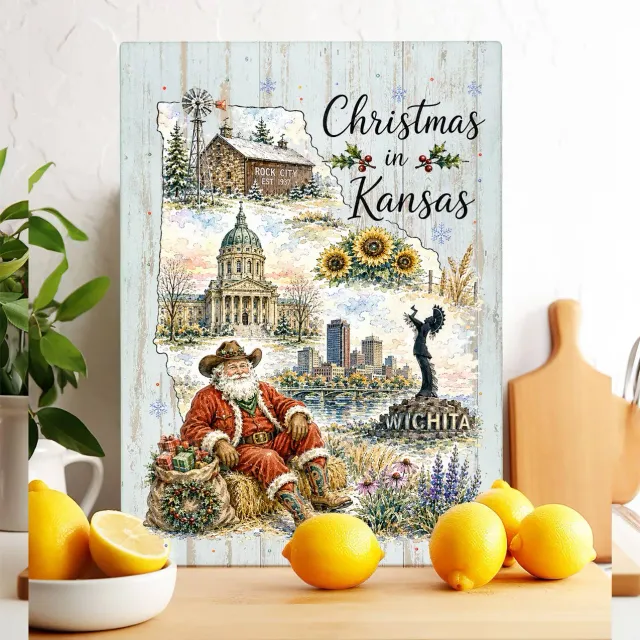 Avery Lane Gifts Christmas in Kansas State Map skærebræt 28x38 cm