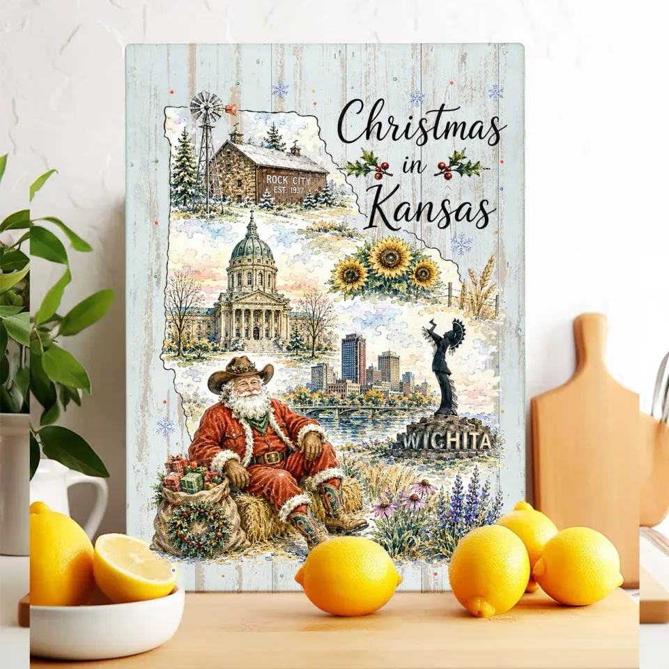 Avery Lane Gifts Christmas in Kansas State Map skærebræt 28x38 cm