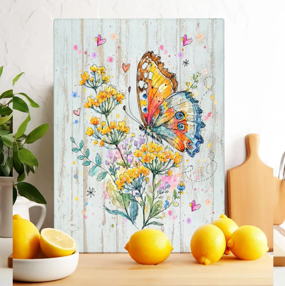 Avery Lane Gifts Spring Butterflies skærebræt glas 28x38 cm