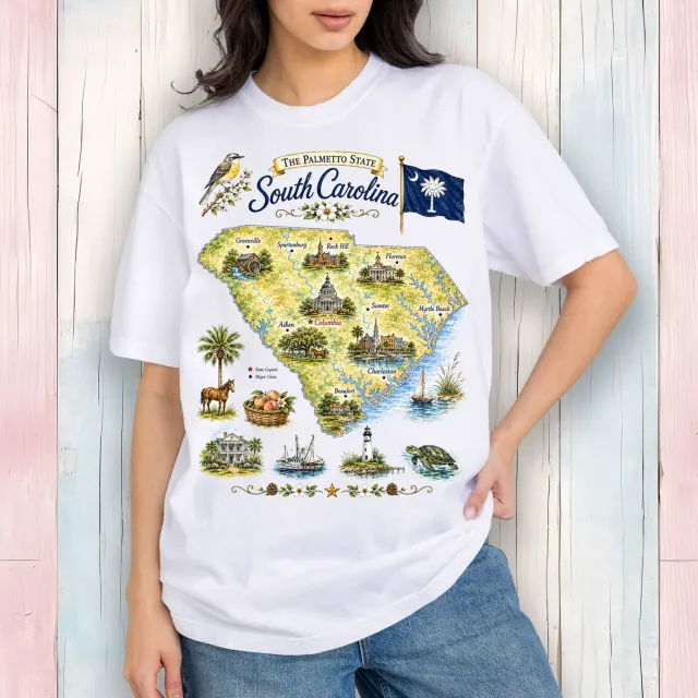 Avery Lane Gifts State Map South Carolina T-shirt bomuld hvid S
